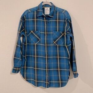 Alpine Design Women Flannel Shirt Large Blue 100% Cotton Plaid Outdoor Gorpcore